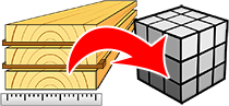 Sawn timber volume calculator by package dimensions and spacers